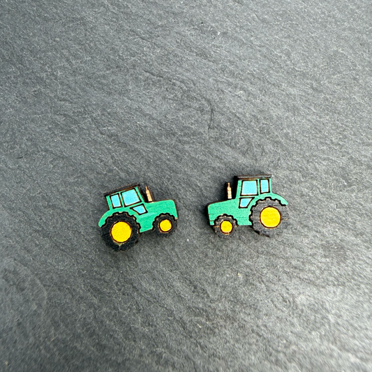 Green Tractor Stud Earrings