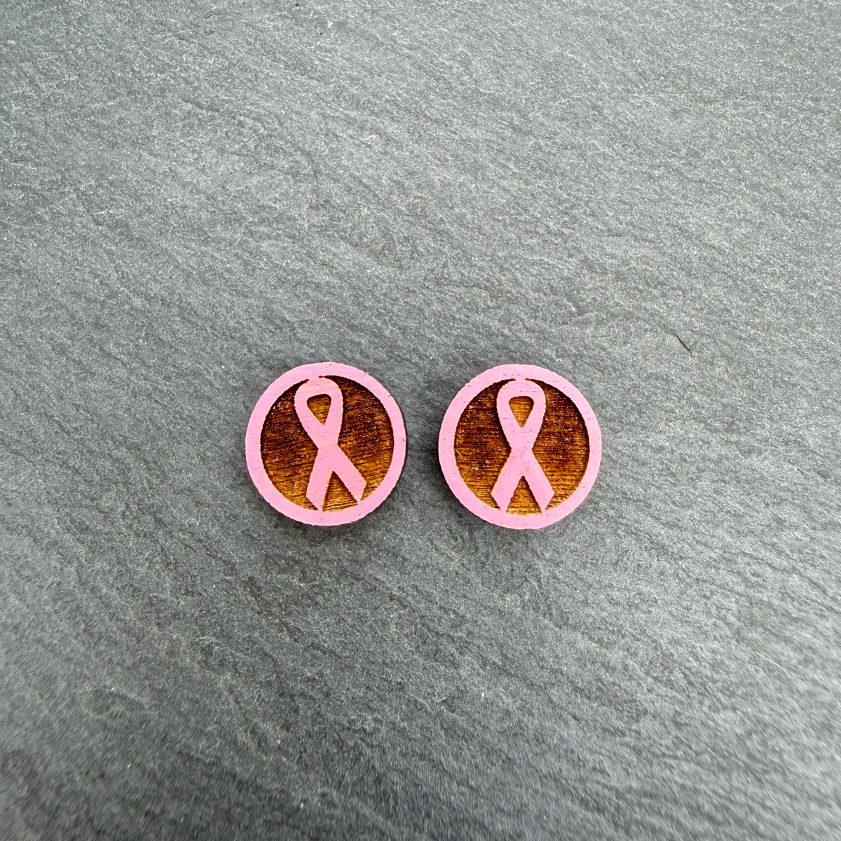 Cancer Awareness Ribbon Circle Stud Earrings