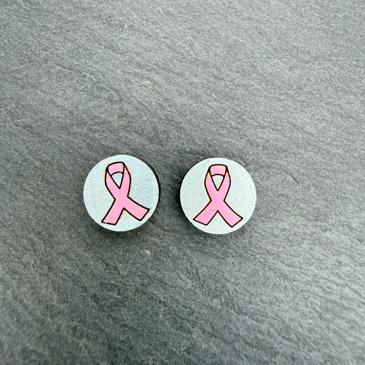 Cancer Awareness Ribbon Circle Stud Earrings