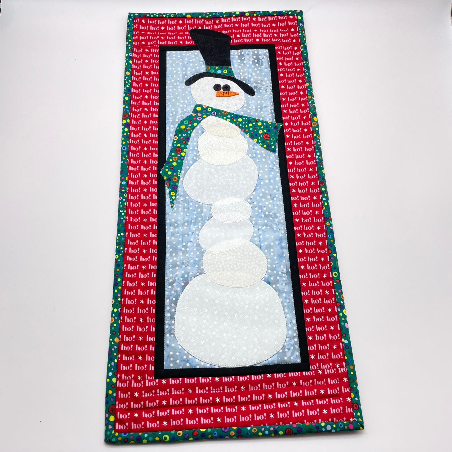 Snowman Teal Scarf Quilted Wall Hanging