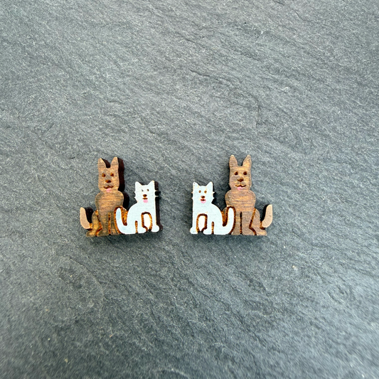 Cat + Dog Friends Stud Earrings