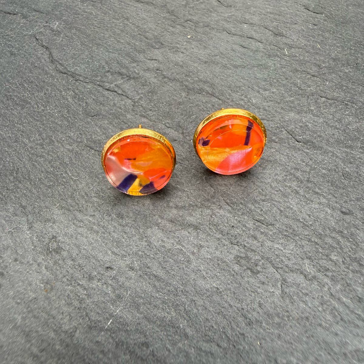 Neon Pink, Yellow & Blue Acrylic Circle Stud Earrings