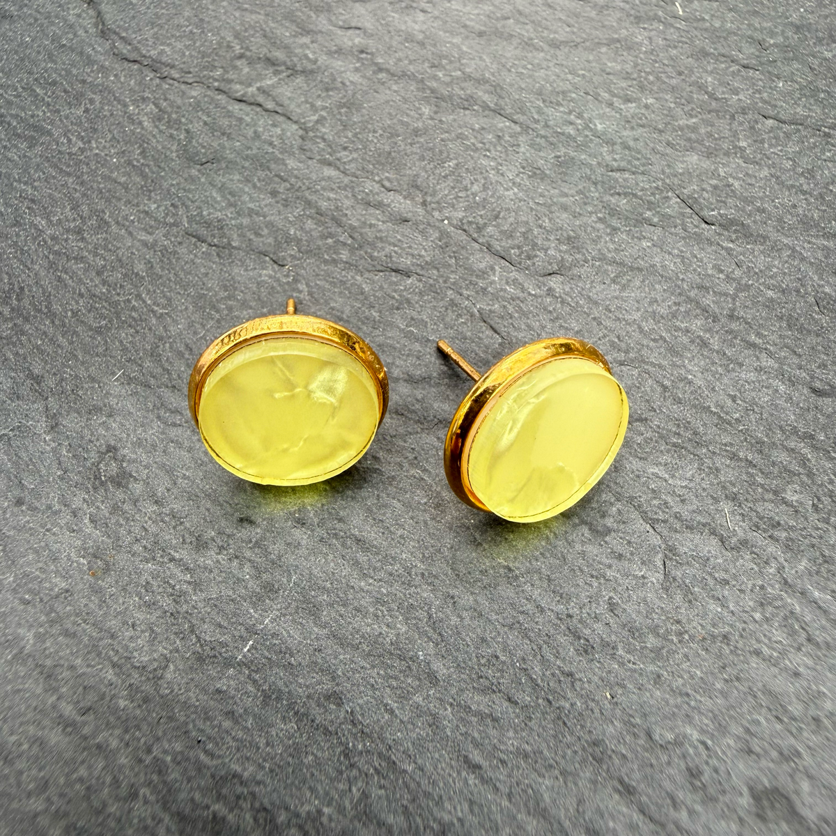 Yellow Pearl Acrylic Circle Stud Earrings