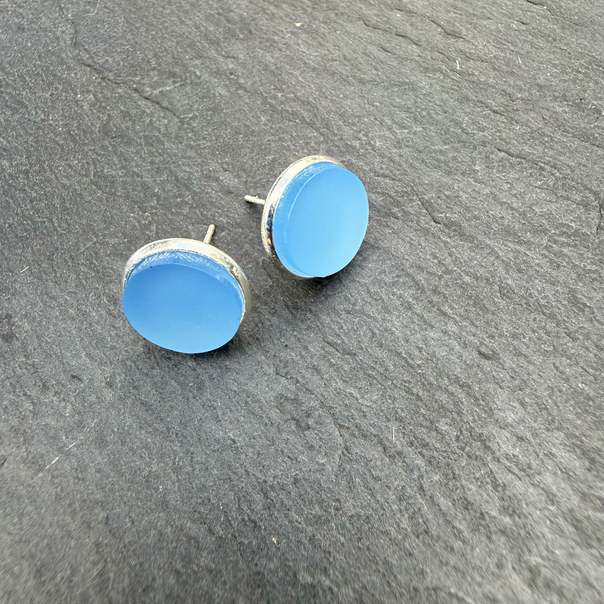 Frosted Blue Acrylic Circle Stud Earrings