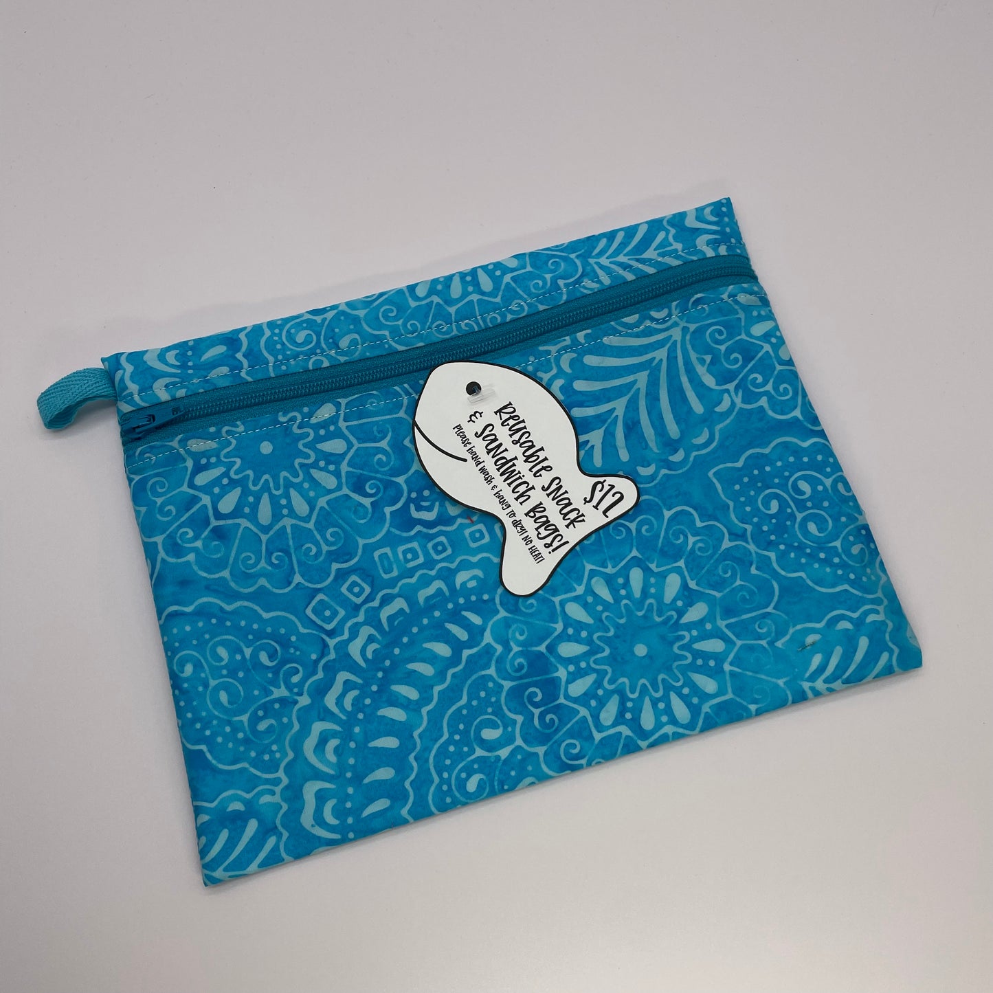 Turquoise Batik Reusable Snack Bag