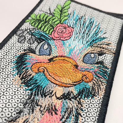 Bird Brain on Gray Dot Embroidered Eye Glass Case