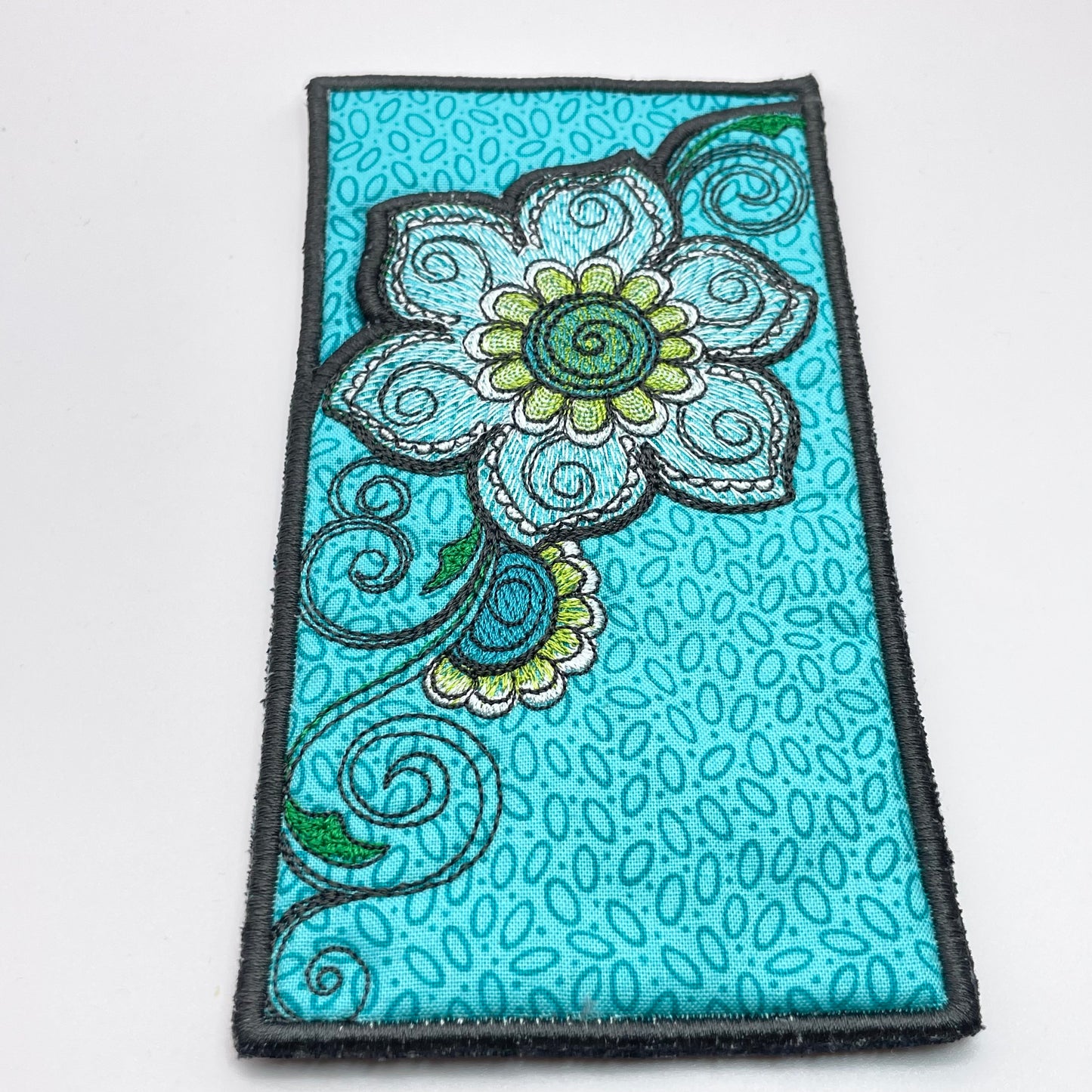 Turquoise Flower Embroidered Eye Glass Case