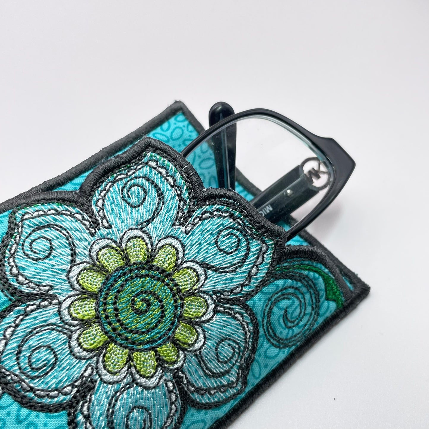 Turquoise Flower Embroidered Eye Glass Case