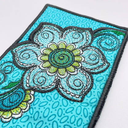 Turquoise Flower Embroidered Eye Glass Case