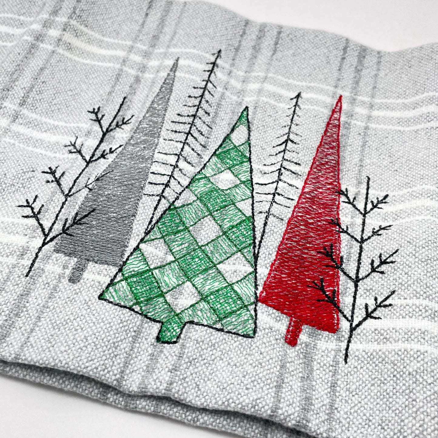 Three Trees Embroidered Tea Towel