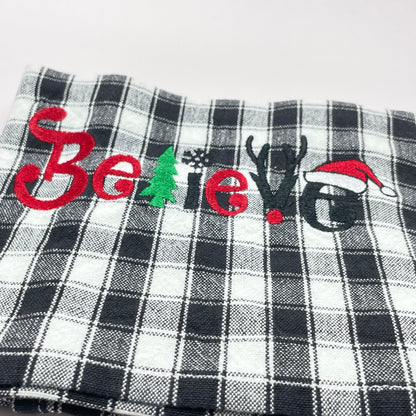 Believe Embroidered Tea Towel