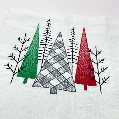 Three Trees Embroidered Tea Towel