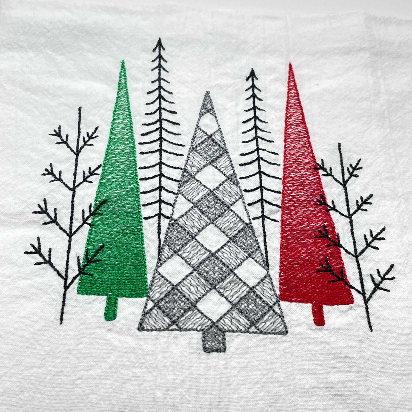 Three Trees Embroidered Tea Towel