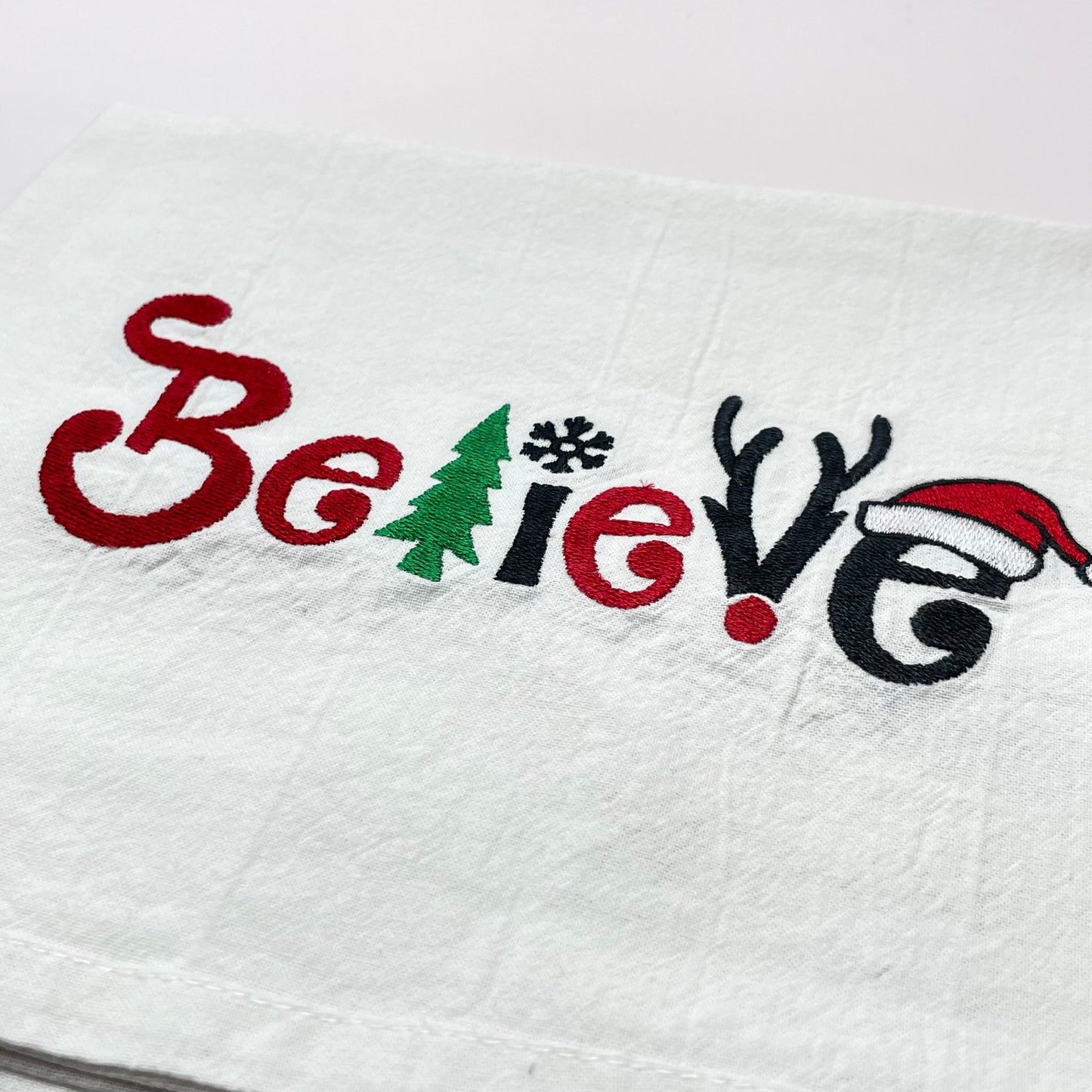 Believe Embroidered Tea Towel