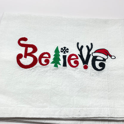 Believe Embroidered Tea Towel