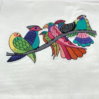 Branch of Birds Embroidered Tea Towel