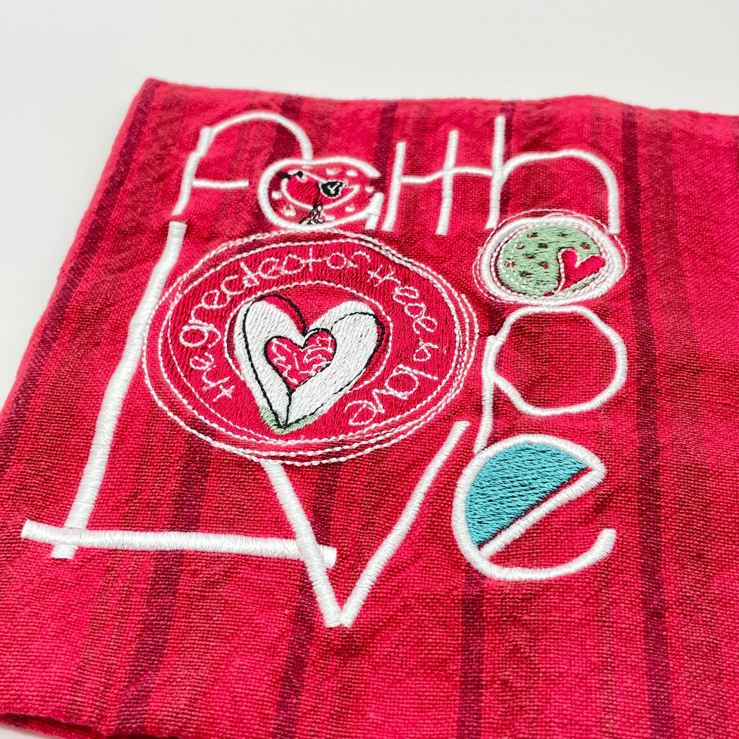 Faith Hope Love Embroidered Tea Towel