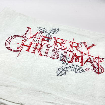 Merry Christmas Embroidered Tea Towel