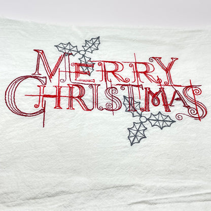 Merry Christmas Embroidered Tea Towel