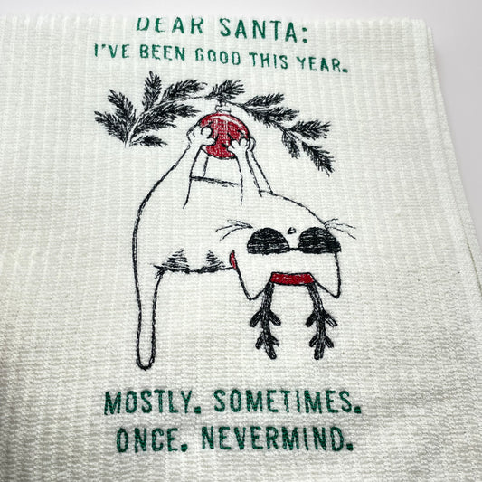 Dear Santa Cat Embroidered Tea Towel