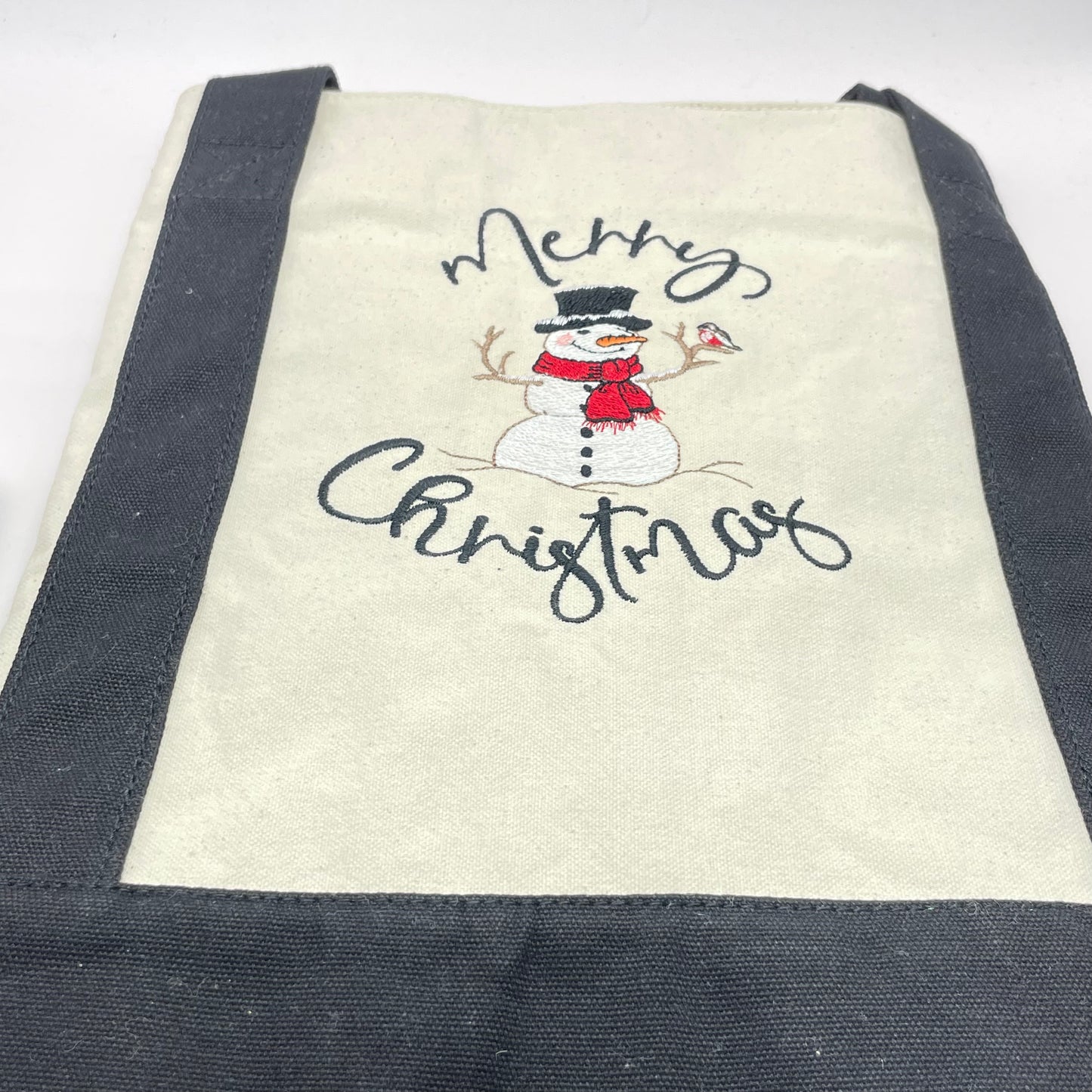 Merry Christmas Snowman Embroidered Tote Bag