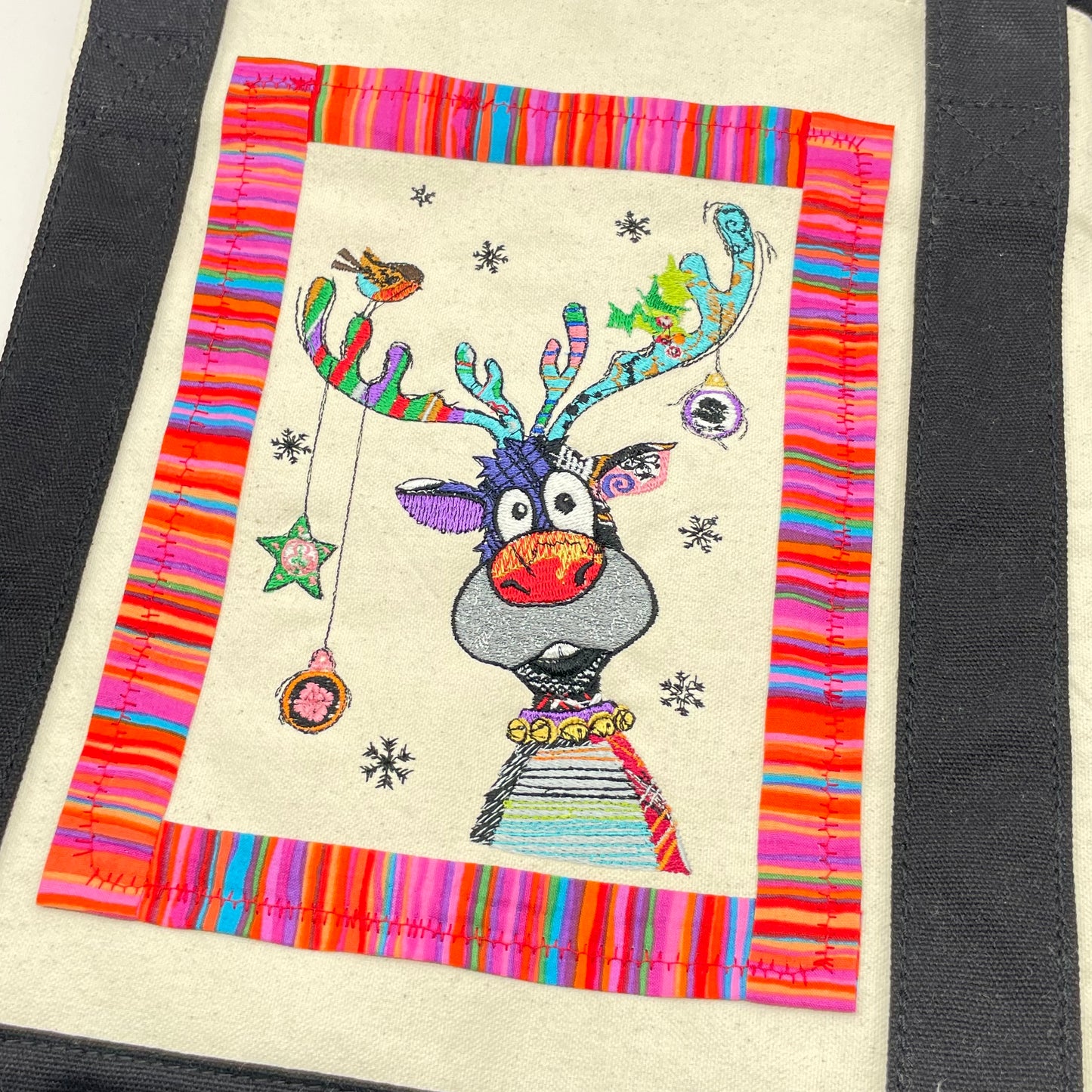 Colorful Deer Ornament Antlers Embroidered Tote Bag