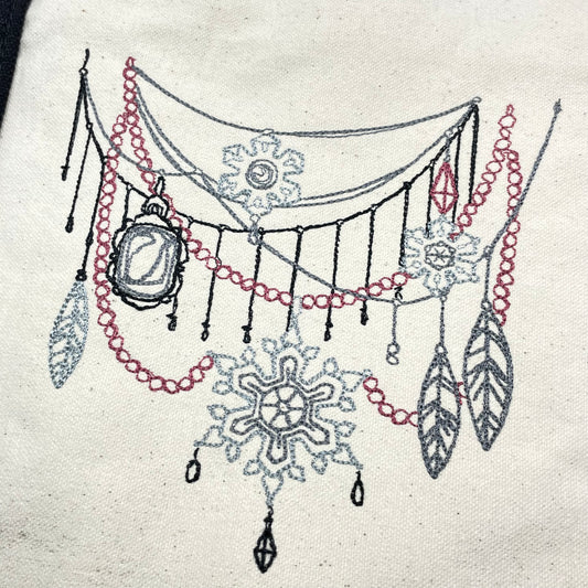 Red & Black Snowflake Ornaments Embroidered Tote Bag