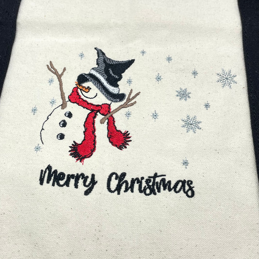 Snowman Snowflake Merry Christmas Embroidered Tote Bag