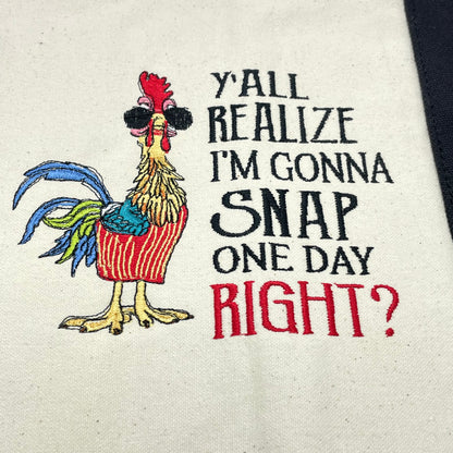 Chicken Snap Embroidered Tote Bag