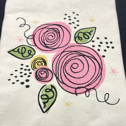 Pink Posies Embroidered Tote Bag