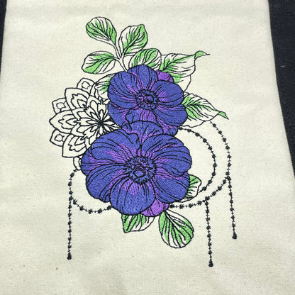 Purple Flowers Embroidered Tote Bag