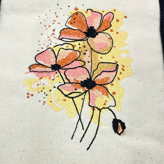 Peach Flowers Embroidered Tote Bag