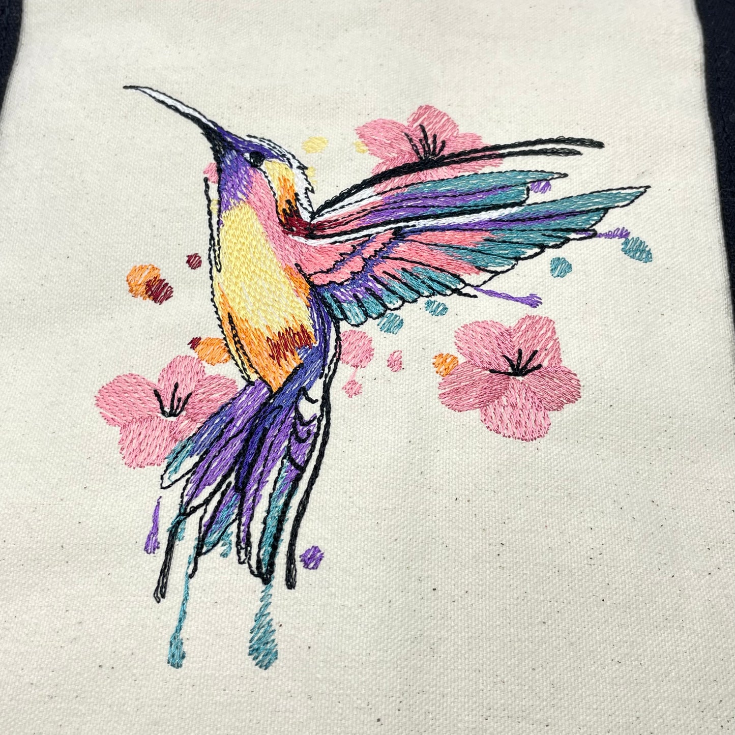 Hummingbird with Flowers Embroidered Tote Bag