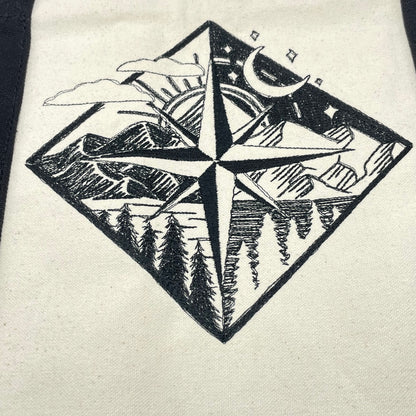 Mountain Compass Embroidered Tote Bag