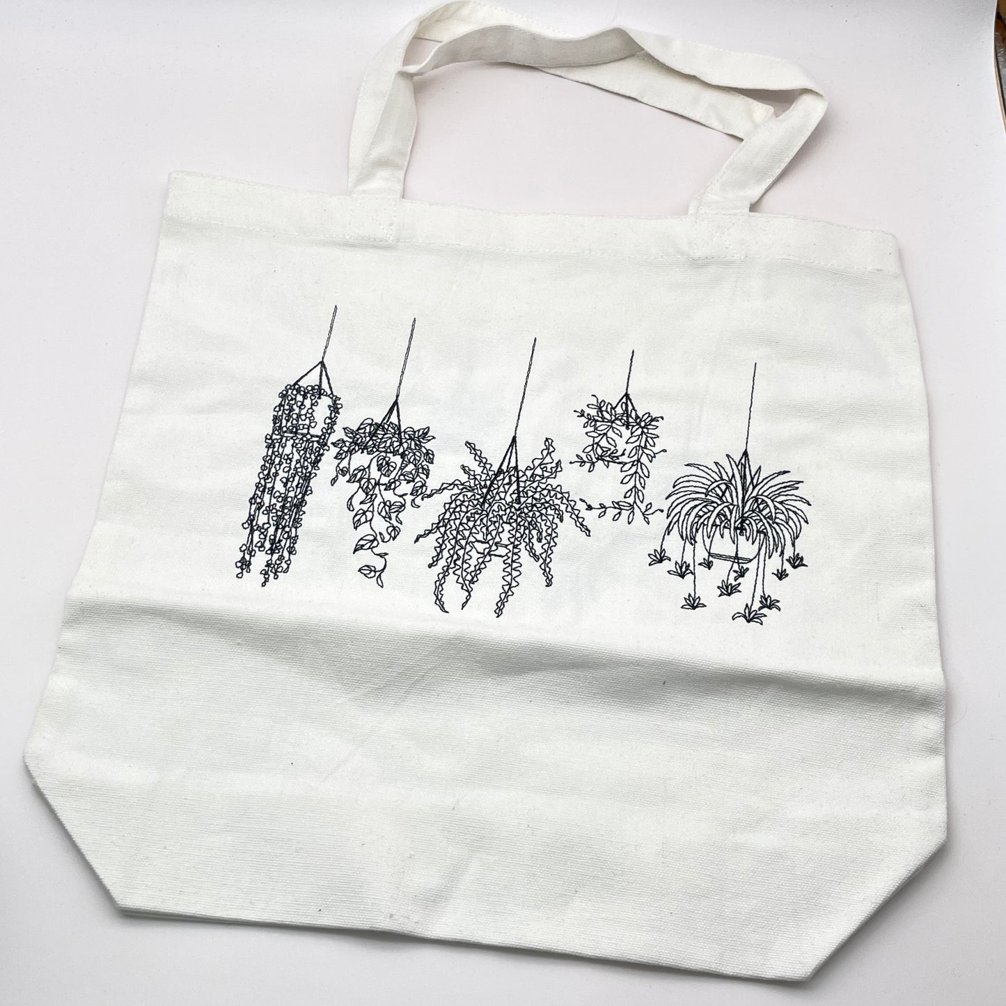 Double Sided Hanging Plants Embroidered Tote Bag