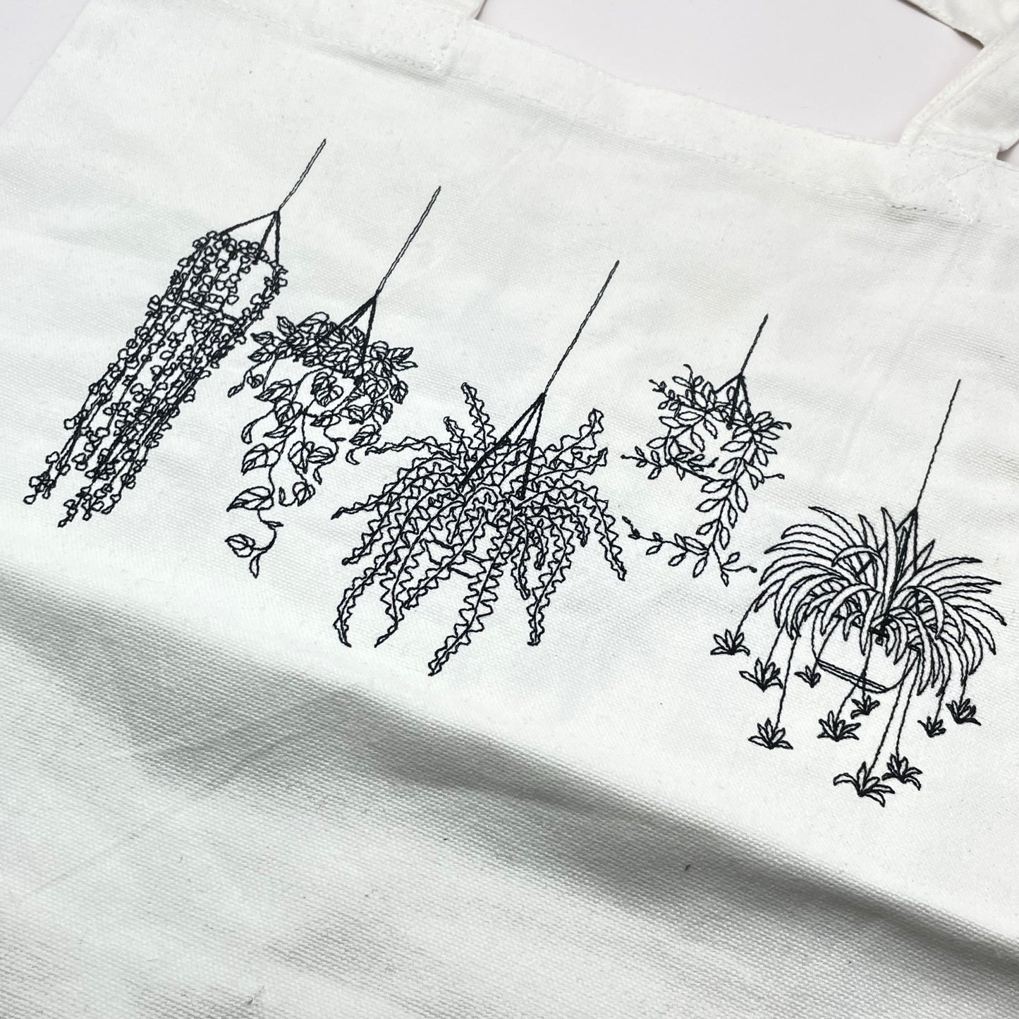 Double Sided Hanging Plants Embroidered Tote Bag