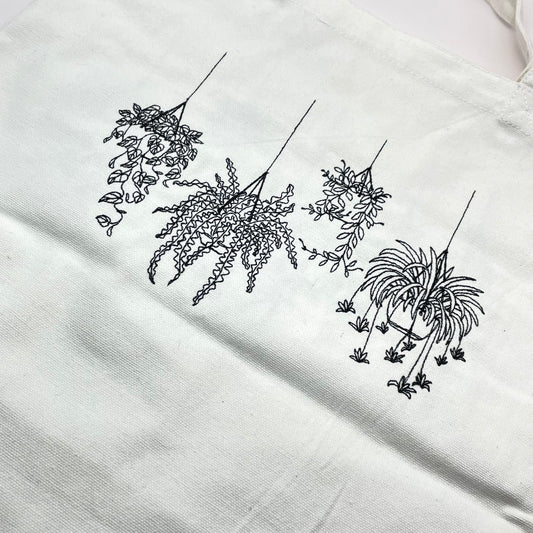 Double Sided Hanging Plants Embroidered Tote Bag