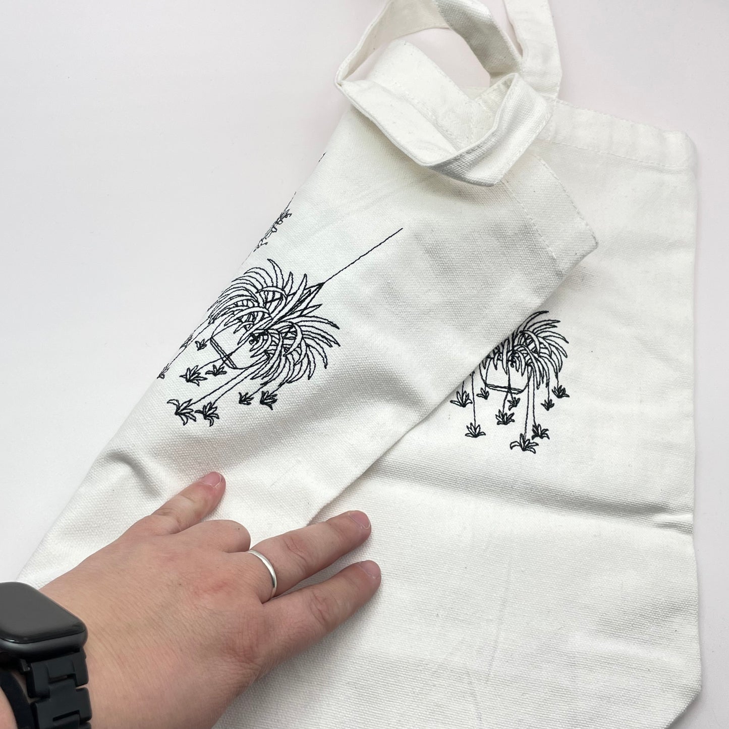 Double Sided Hanging Plants Embroidered Tote Bag