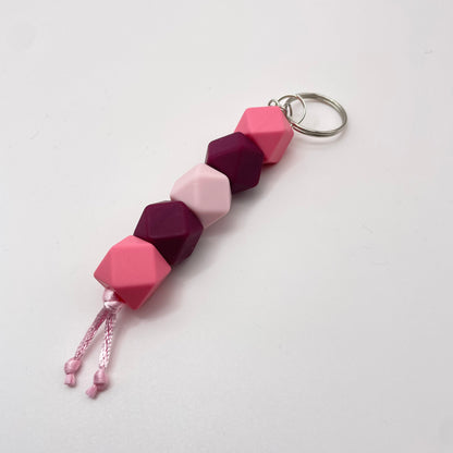 Magenta + Pink Hexagon Silicone Bead Keychain