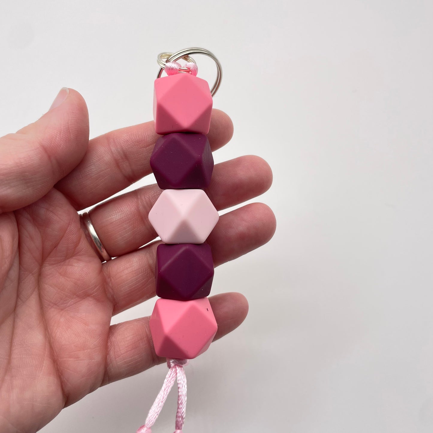 Magenta + Pink Hexagon Silicone Bead Keychain