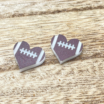 Football Heart Stud Earrings