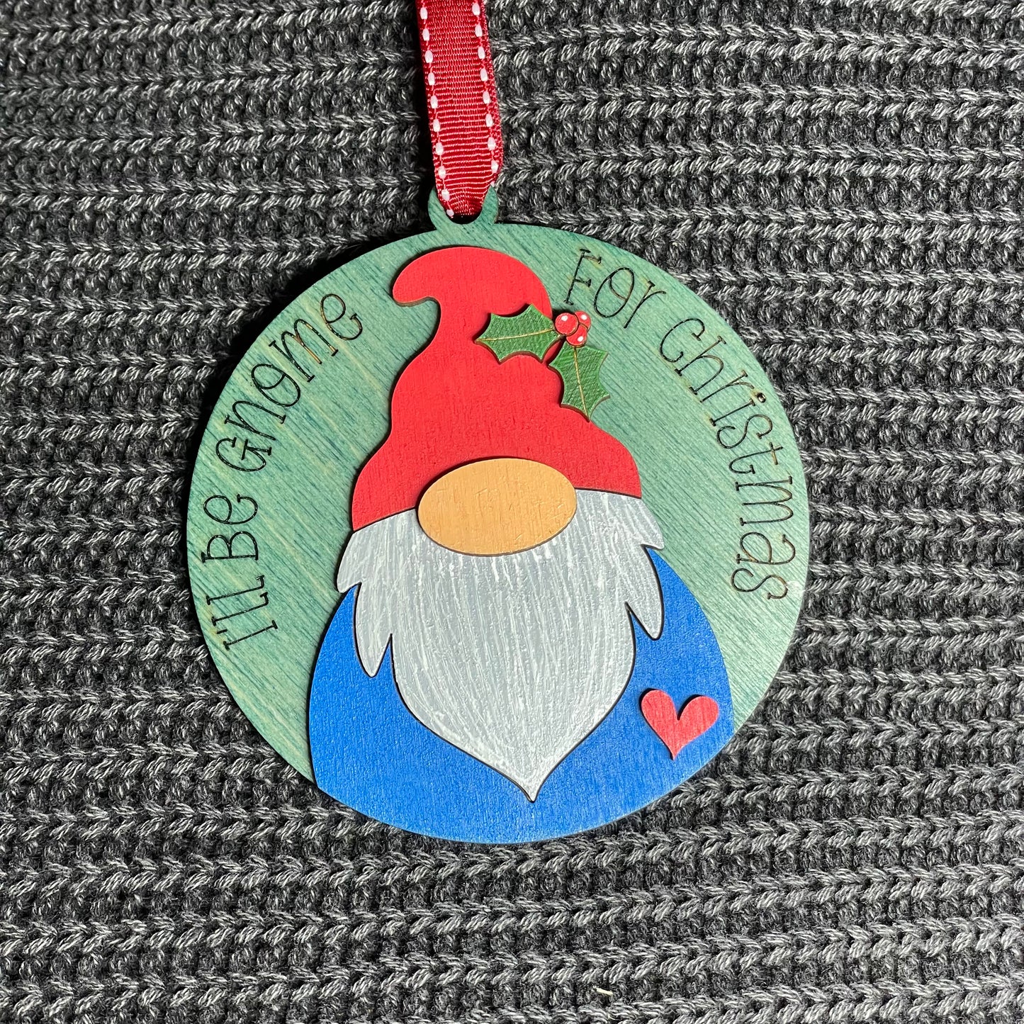 Round Gnome Layered Wood Ornament