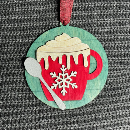 Round Cup of Cocoa Layered Wood Ornament