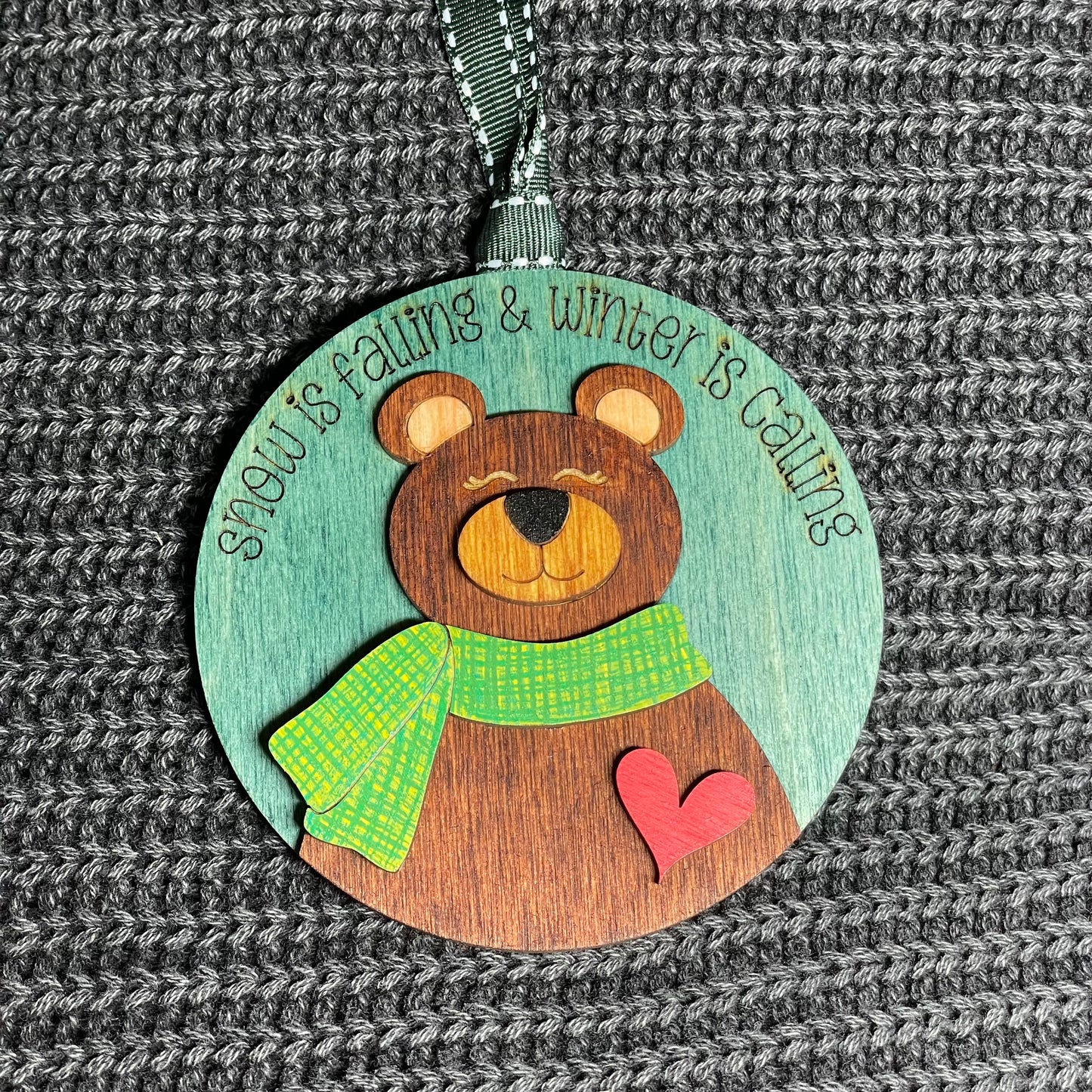 Round Bear Layered Wood Ornament