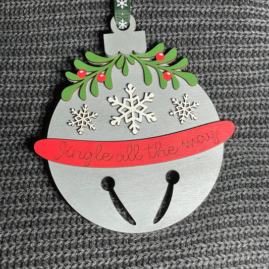 Mistletoe Jingle Bell Layered Wood Ornament