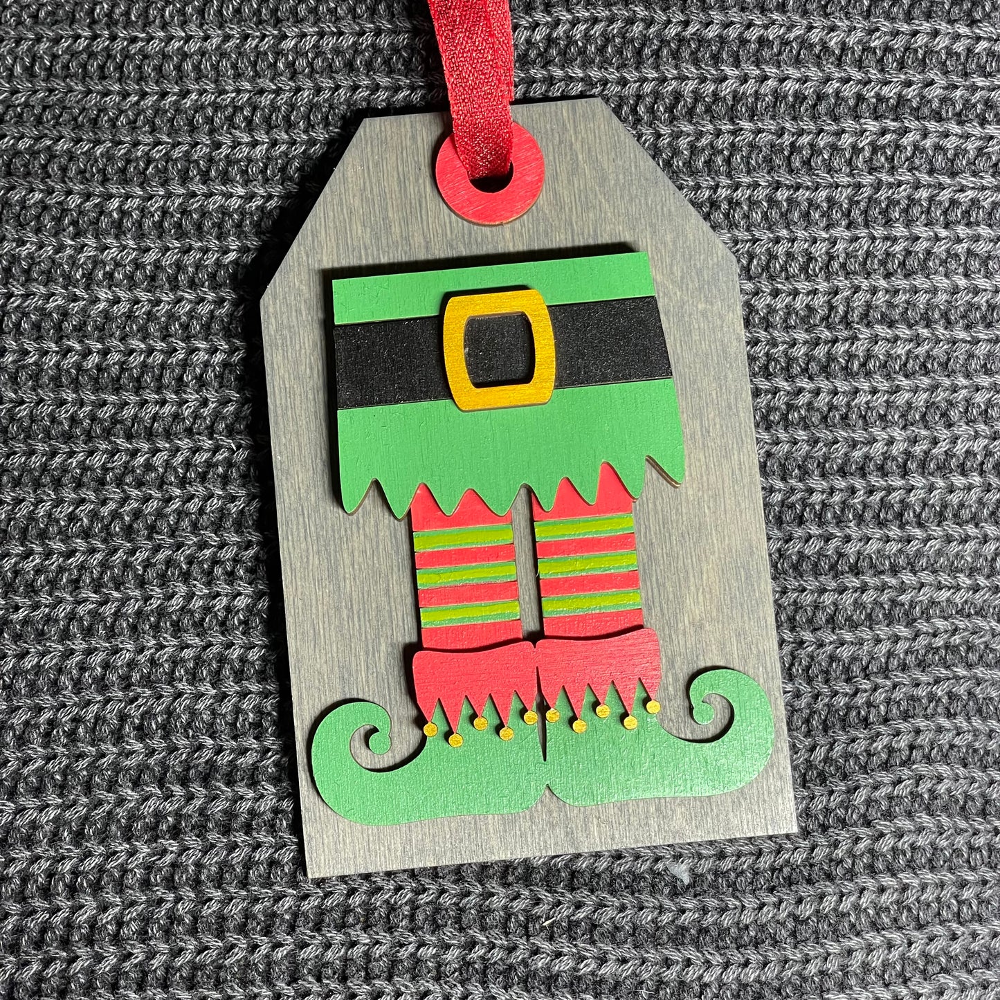 Elf Tag Layered Wood Ornament