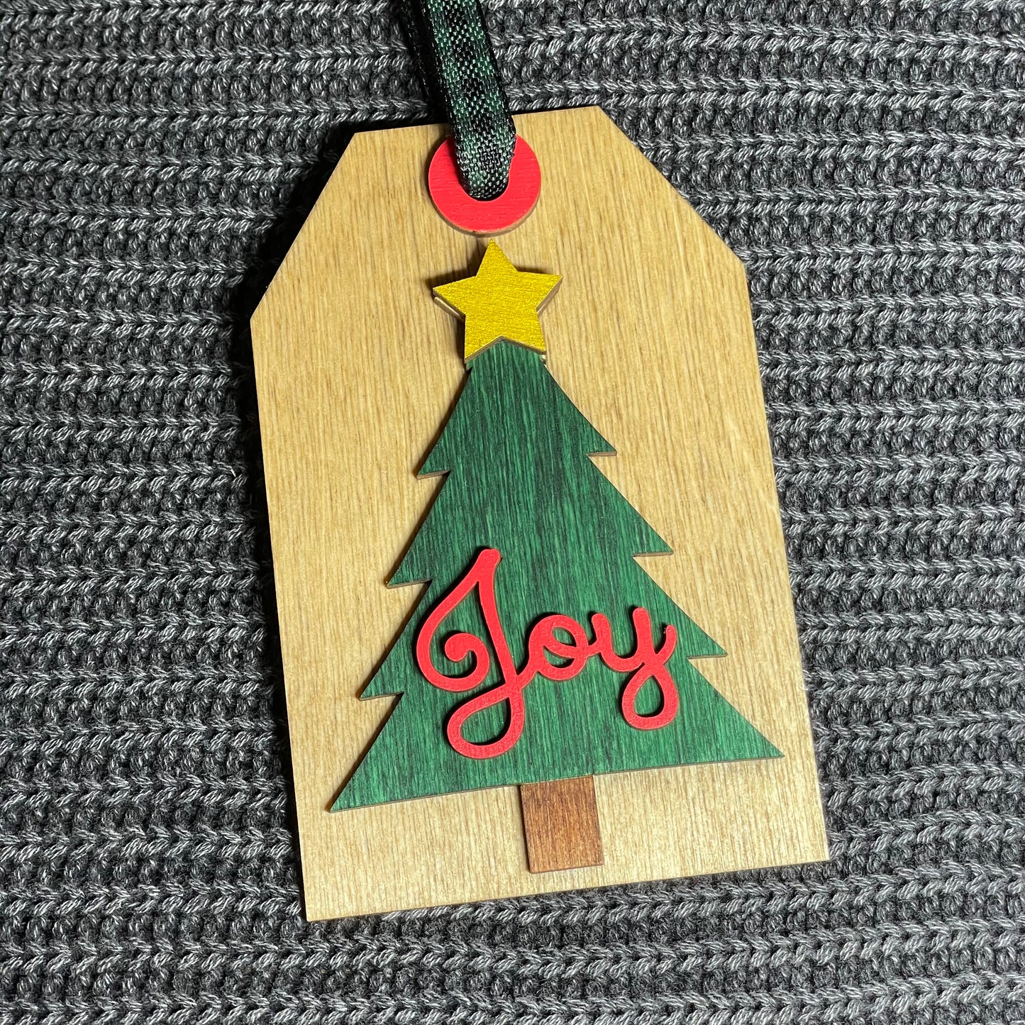 Tree "Joy" Tag Layered Wood Ornament