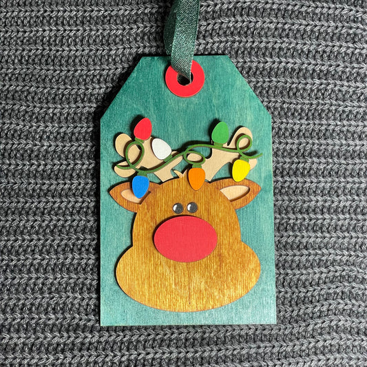 Rudolph Tag Layered Wood Ornament