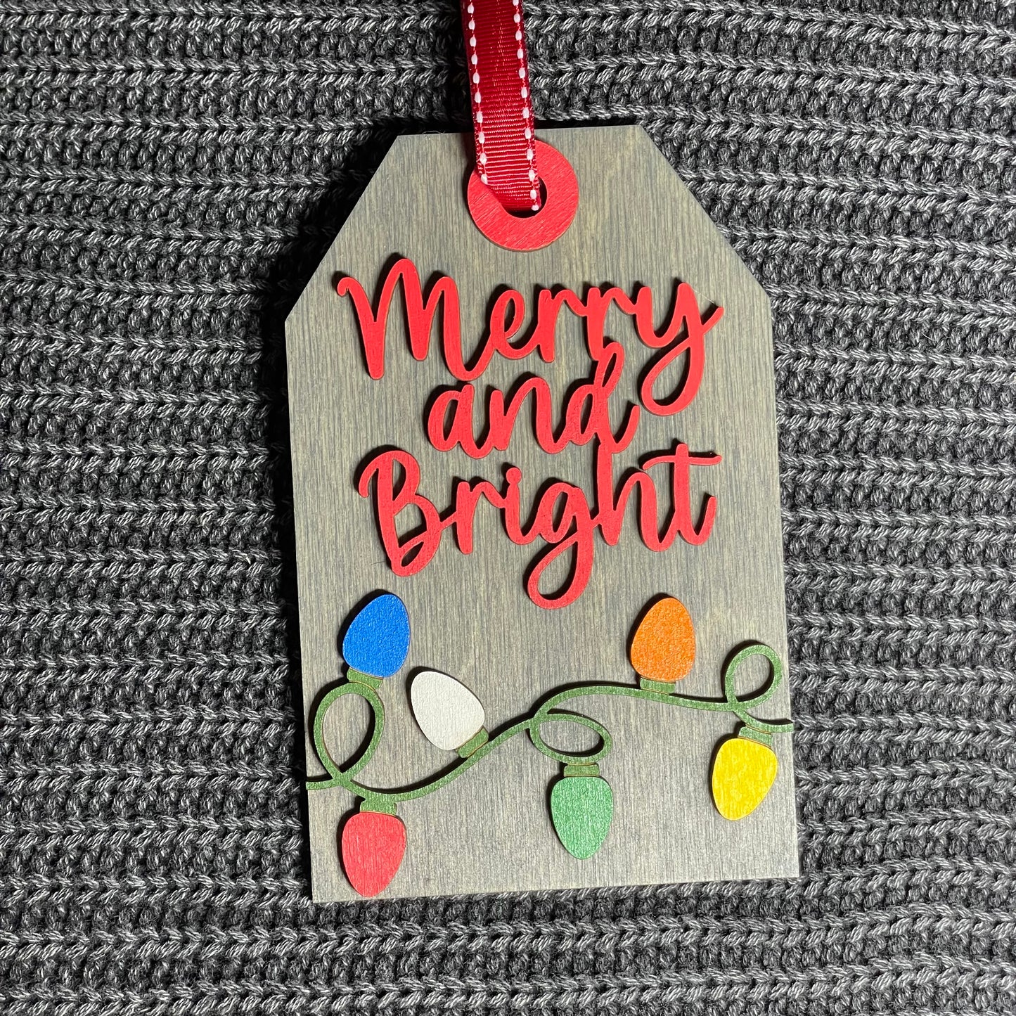 Merry & Bright Tag Layered Wood Ornament