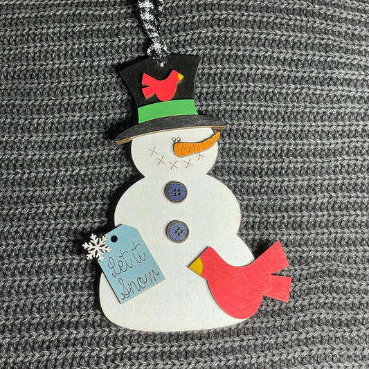 Snowman "let it snow" Tag & Cardinal Layered Wood Ornament